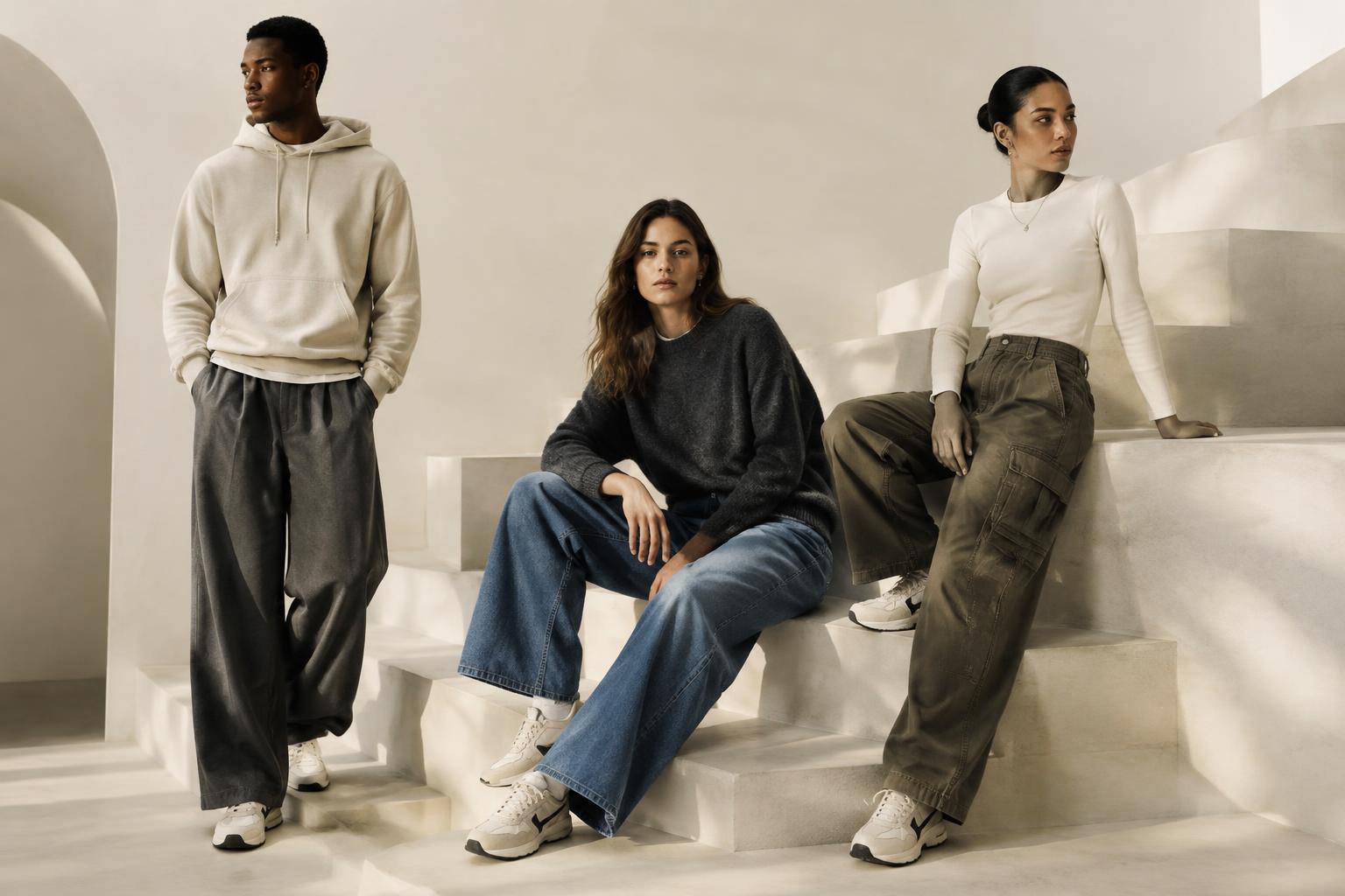 Three models wearing modern casual fashion